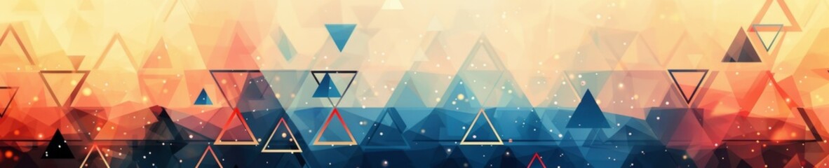 Banner of Sunset Hues Overlapping Triangles Abstract with Atmospheric Perspective. - obrazy, fototapety, plakaty