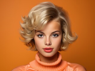 Woman With Blonde Hair Wearing an Orange Sweater