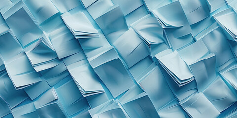 Abstract Blue Wall with Folded Pieces of Paper Arranged in a Geometric Pattern, 3D Rendering