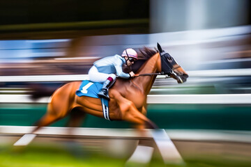 Jockey Riding Racehorse at High Speed