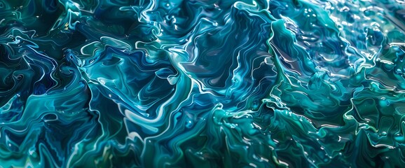 Turquoise ripples dance on a canvas of midnight blue and emerald green, creating a mesmerizing...