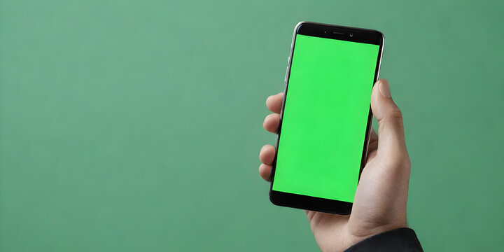 A person is seen holding a cell phone with a green screen display, potentially using it for digital editing or virtual reality purposes