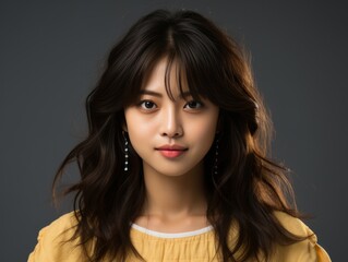Naklejka premium Woman With Long Hair in Yellow Shirt