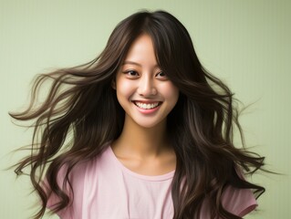 Naklejka premium Woman With Long Hair Smiling at Camera