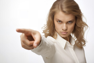 Confident Business Woman Pointing with Serious Expression 