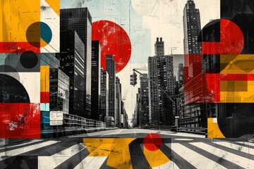Contemporary Art Collage of Urban Architecture and Abstract Forms


