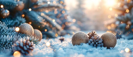 Sparkly ball and fur tree Christmas card.