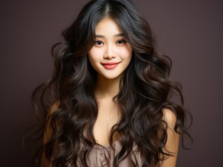 Naklejka premium Woman With Long Hair Smiling at Camera