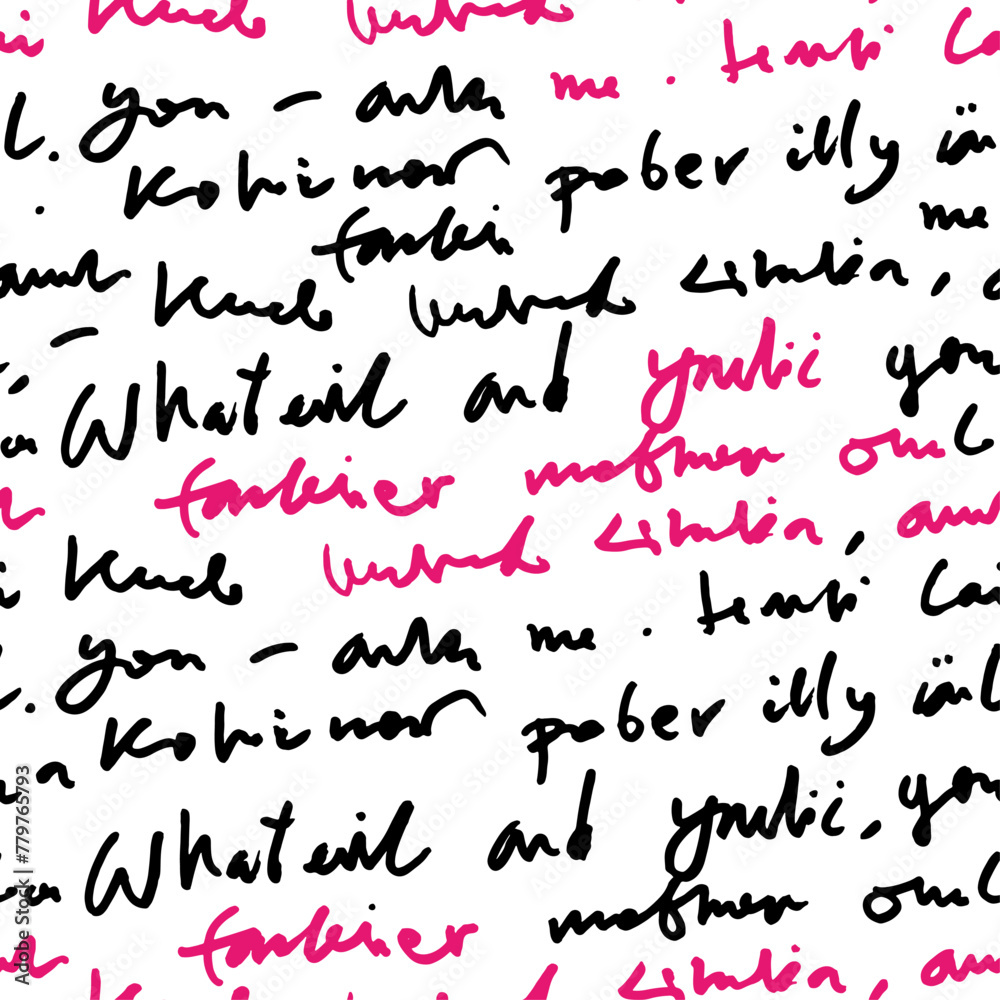 Poster Handwritten abstract text seamless pattern, vector script background