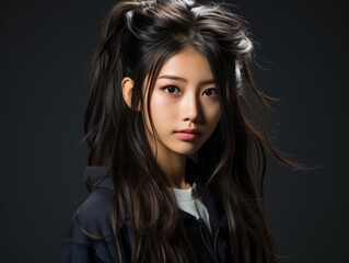 Naklejka premium Woman With Long Hair Smiling at Camera