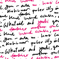 Handwritten abstract text seamless pattern, vector script background