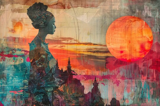 Contemporary Art Collage of Modernized Mythological Goddesses

