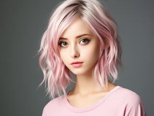 Naklejka premium Woman With Pink Hair and Shirt
