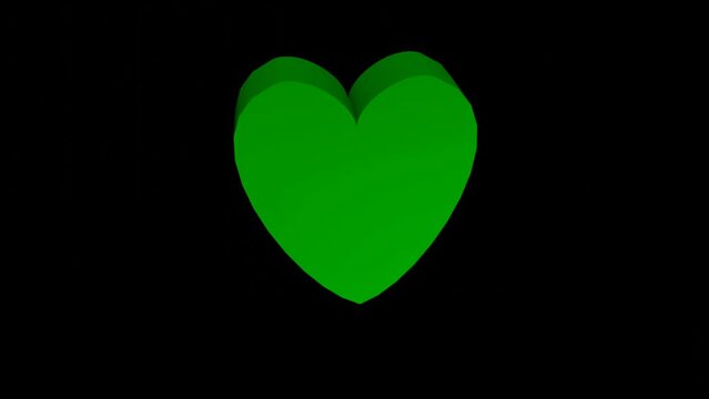 Rotating 3D heart in green chromakey color for insertion on a black background.3d render