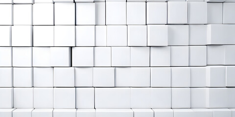 A wall in a room is built entirely from white cubes, creating a modern and geometric aesthetic