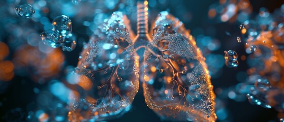 Lungs with water texture oxygen bubbles rising - obrazy, fototapety, plakaty