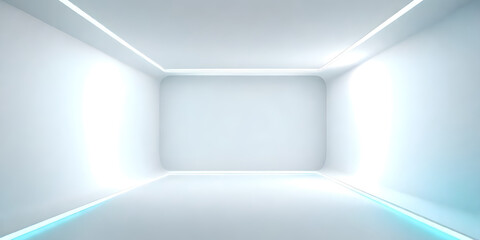 A white room with light streaming in from the ceiling, creating a bright and minimalist space