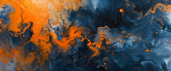 Turmeric orange and deep navy dance together, forming a captivating abstract story on a vibrant...