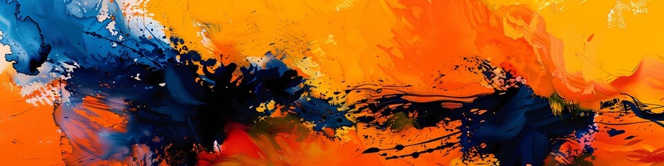 Turmeric orange and deep navy dance together, forming a captivating abstract story on a vibrant canvas.