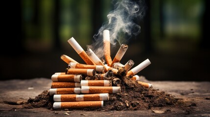Cigarette in ashtray, Quit smoking concept. World no tobacco day