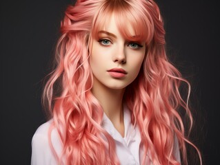 Woman With Long Pink Hair and Blue Eyes