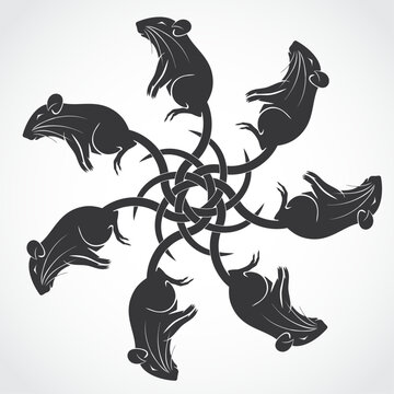 rat king, rats tied by the tail symbol, silhouette logo