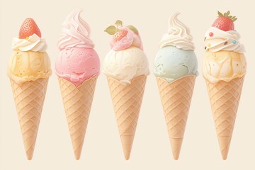 icecream woth waffle cone on pastel background