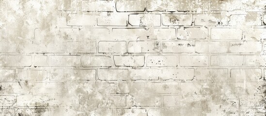 Obraz premium A detailed shot of a beige brick wall with chipped paint creating a rustic texture. The rectangular pattern adds a touch of vintage charm