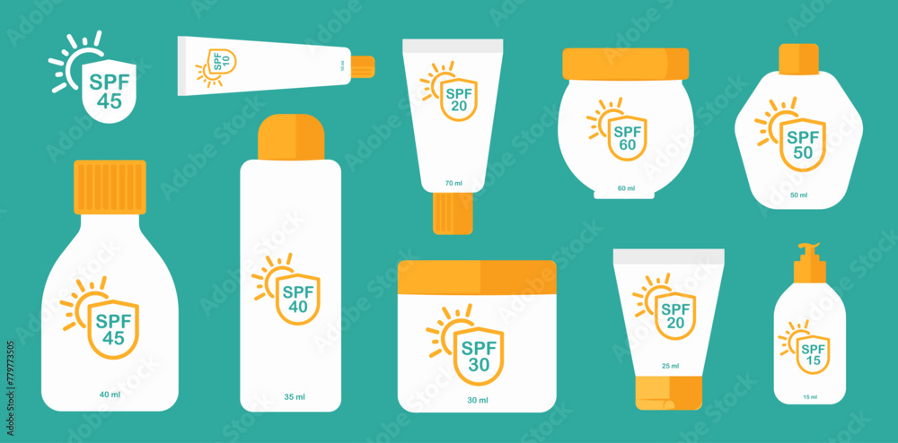 Wall mural different sunscreen cosmetic set