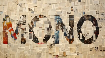 Monochromatic collage spelling 'MONO' with newspaper clippings