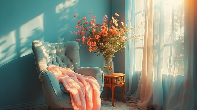Chair in pastel colored room interior