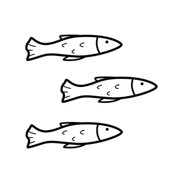 Fish doodle style. Vector illustration a flock of fish,  sprat fish saury capelin.