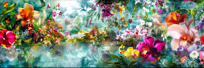 Tropische Pflanzenwelt mit bunten Blumen