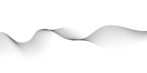 Vector wavy grey lines flowing smooth digital futuristic technology curve ocean black gradient color on transparent background. Design for technology, science, music, sound, banner, poster, modern.