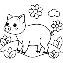 Cute pig in a garden vector illustration