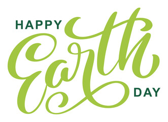 Happy Earth Day handwritten lettering text logo. Typography calligraphic design for greeting cards and poster template celebration. Vector illustration