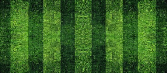 A close up of a soccer field with a pattern resembling military camouflage, featuring green and black stripes like a terrestrial plants trunk and symmetry - obrazy, fototapety, plakaty