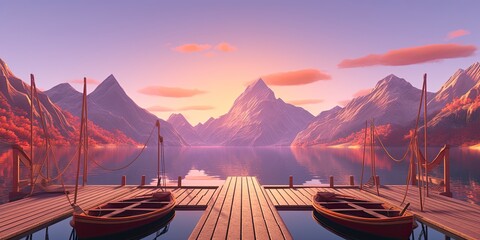 Bask in tranquility as boats gently sway at the pier, the serene waters mirroring the ethereal sky, evoking a sense of calm and relaxation. - obrazy, fototapety, plakaty