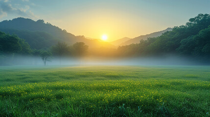 Fototapeta na wymiar Summer Morning Lawn Enjoy the beauty of a serene Landscape