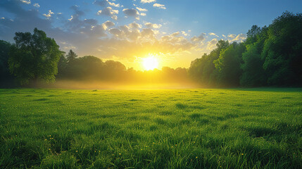 Obraz na płótnie Canvas Summer Morning Lawn Enjoy the beauty of a serene Landscape