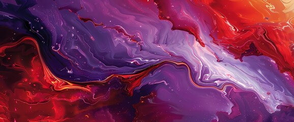 Swirls of ruby red and royal purple converge, forming a captivating dance of intense color on a...