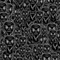 Old man monster head motif creepy pattern