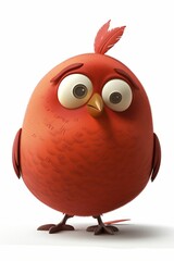 petit oiseau rouge façon cartoon 3d, illustration oiseau mignon, ia générative