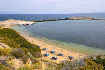 Limnionas beach with lovely calm lagoon and small beach to relax. Kos island, Dodecanese, Greece