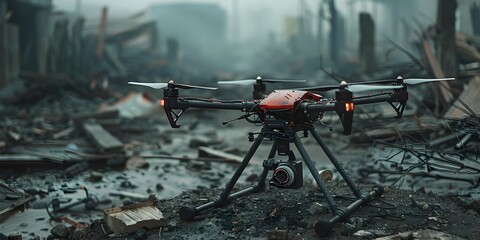 Autonomous Drone Surveying Disaster Ravaged Urban Landscape Showcasing Technology in Humanitarian Efforts