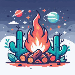free vector Bonfire in space cartoon vector icon illustration. object nature icon concept isolated premium flat