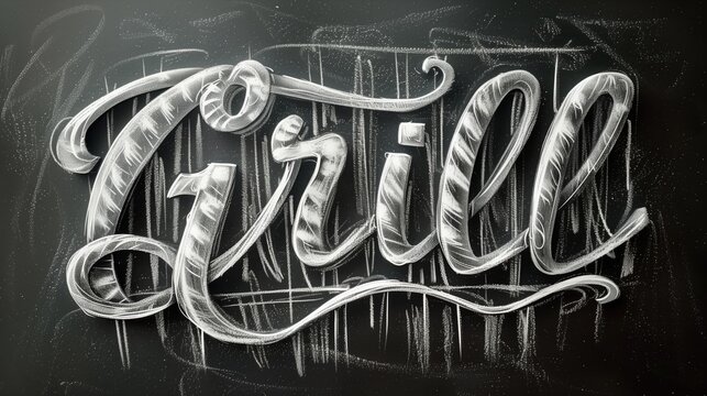 Artistic white chalk-like cursive 'Grill' text on dark chalkboard background