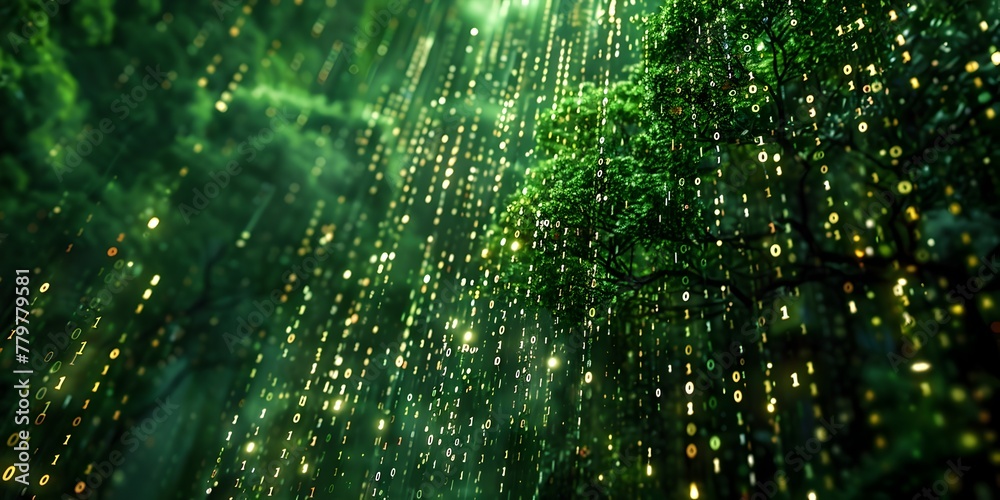 Poster streaming digital binary code representing information flow in modern technology