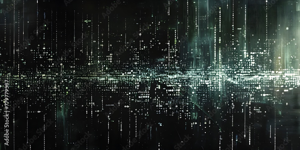 Poster cascading digital binary code representing information flow in the modern era