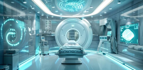 Advanced MRI or CT scan medical diagnosis machine at hospital lab - obrazy, fototapety, plakaty